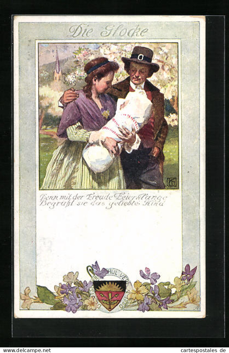 Künstler-AK Karl Friedrich Gsur, Deutscher Schulverein Nr. 192: Die Glocke, Elternpaar Mit Baby  - Guerra 1914-18