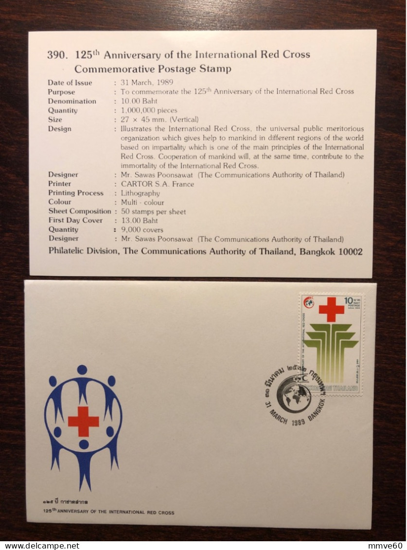 THAILAND FDC COVER 1989 YEAR RED CROSS HEALTH MEDICINE STAMPS - Thailand