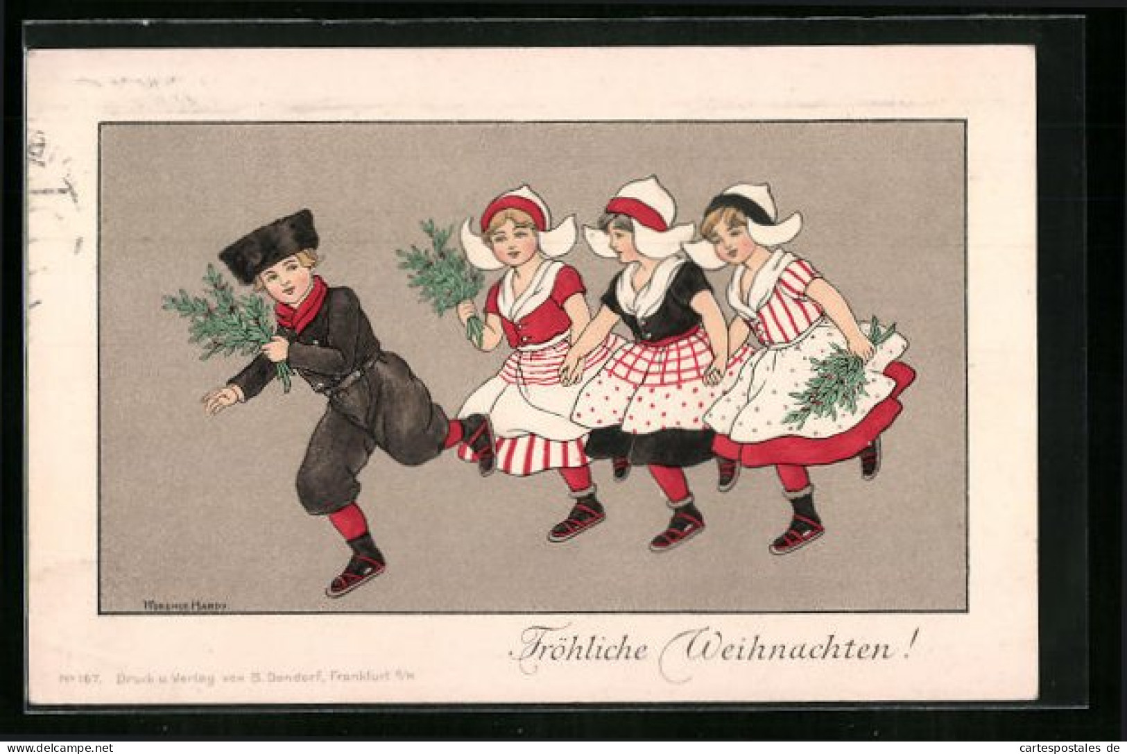 Künstler-AK Florence Hardy: Holländische Männer Und Frauen Tanzen, Weihnachtsgruss  - Hardy, Florence