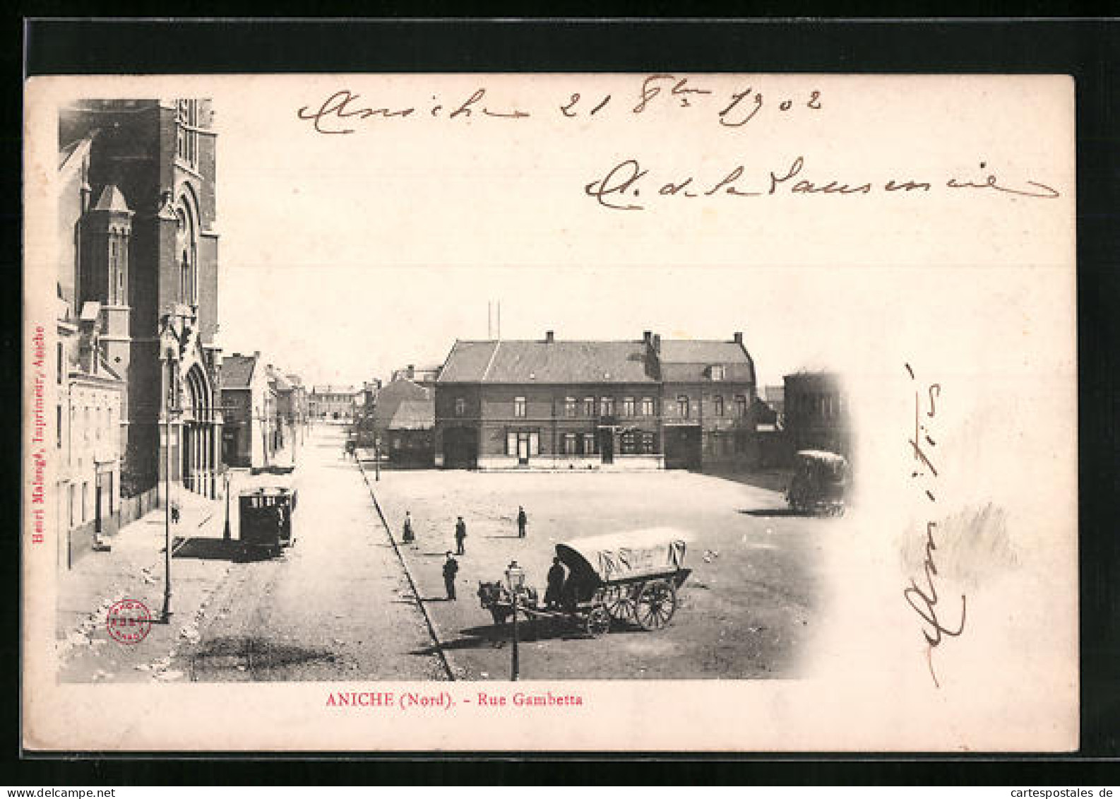 CPA Aniche, Rue Gambetta, Vue De La Rue  - Autres & Non Classés