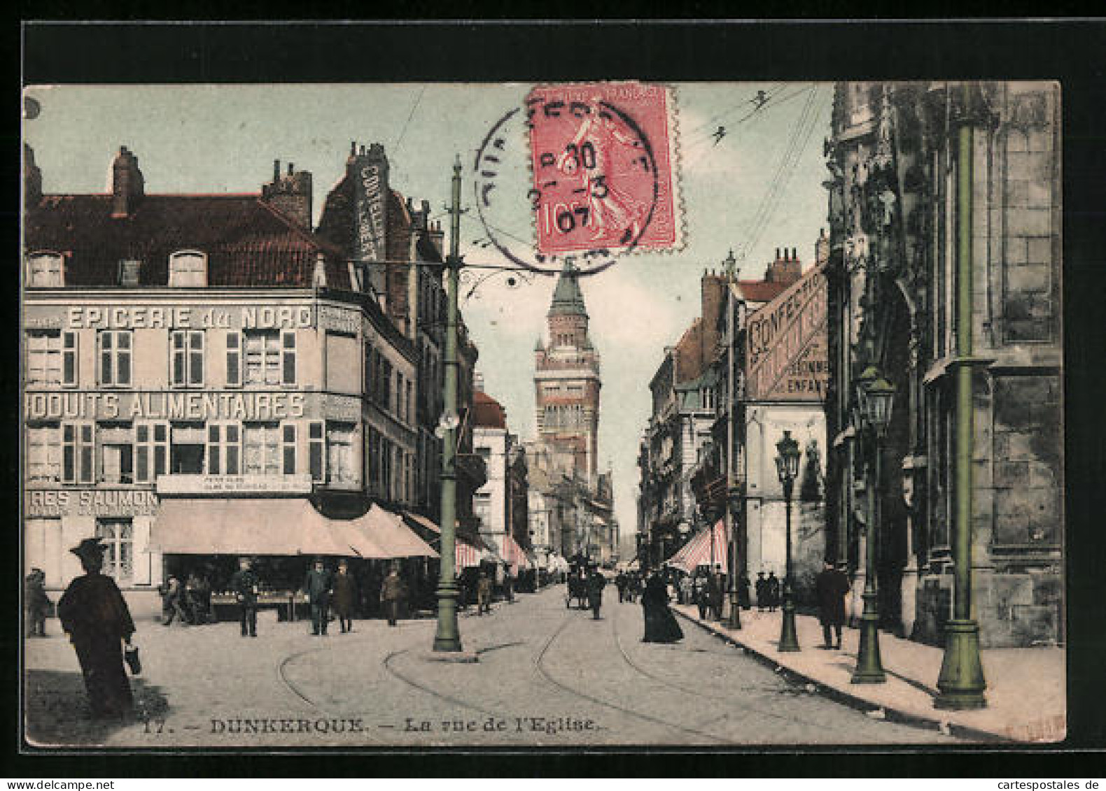 CPA Dunkerque, La Rue De L`Eglise, Vue De La Rue  - Dunkerque