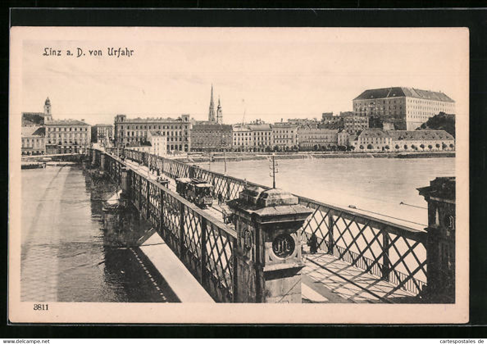 AK Linz A. D., Teilansicht Und Brücke Mit Strassenbahn Von Urfahr  - Tram