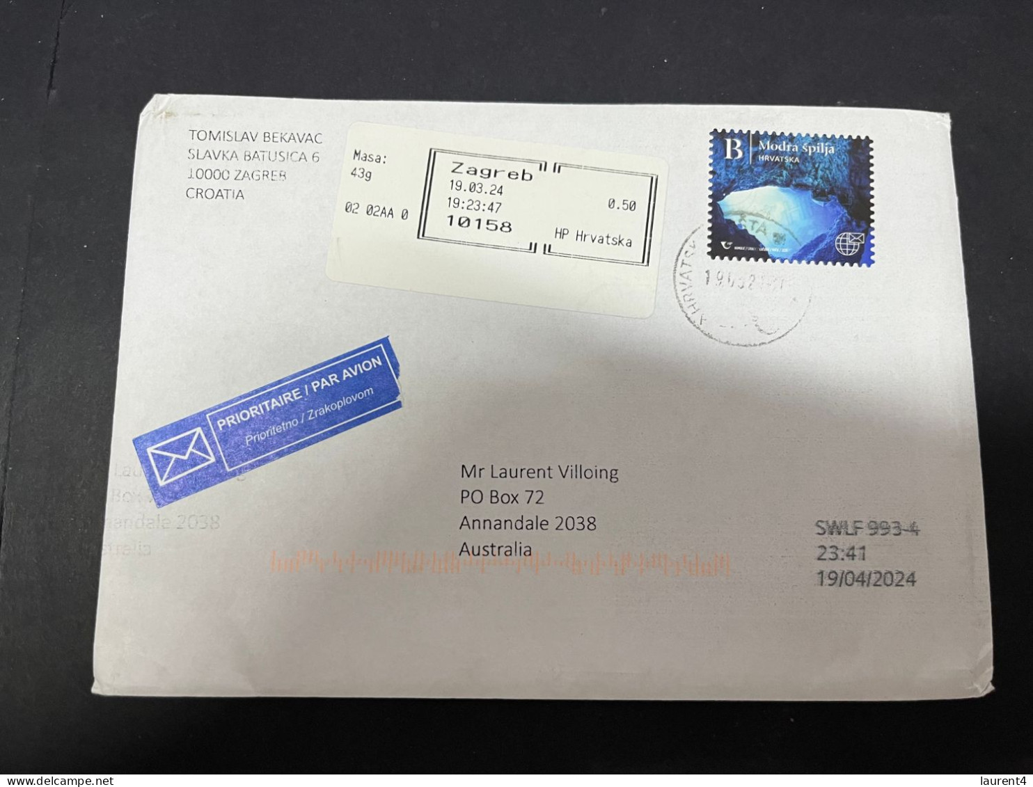 1-5-2024 (3 Z 34) Letter Posted From Croatia To Australia In 2024 (1 Cover) - Croatia