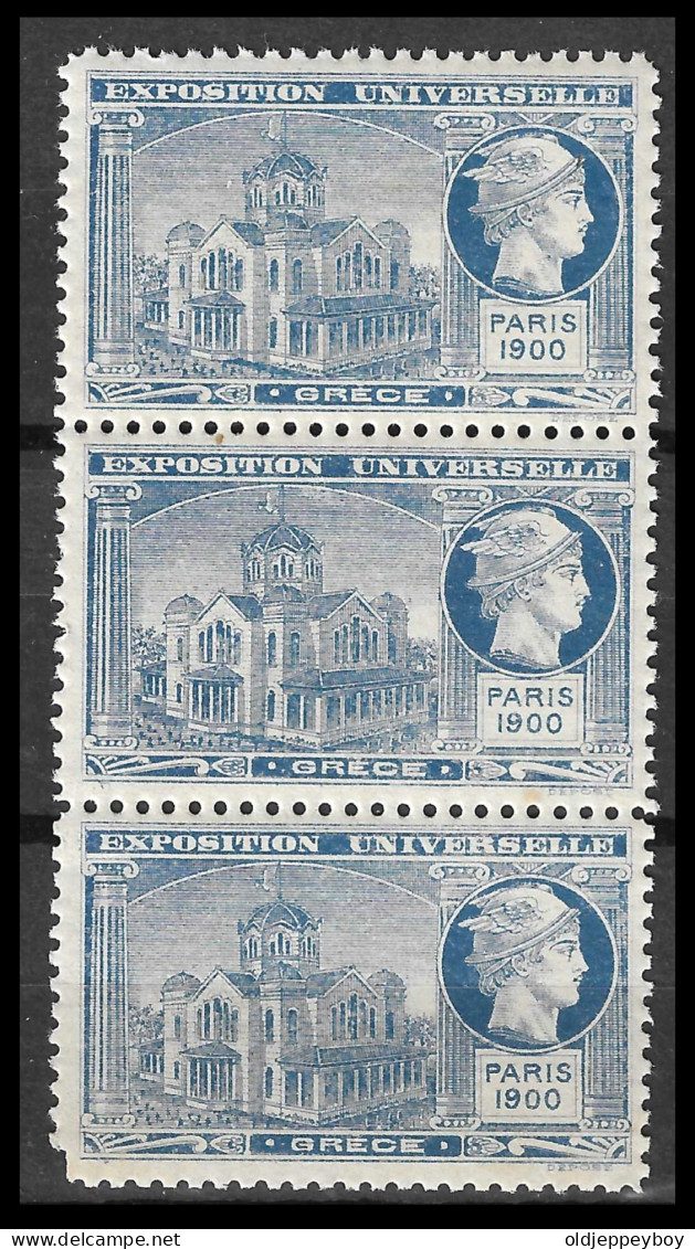 FRANCE ERINOPHILIE Fair EXPOSITION UNIVERSELLE 1900 PARIS GRECE GREECE  BLOCK OF 3 Vignette CINDERELLA MNH** - 1900 – Pariis (France)