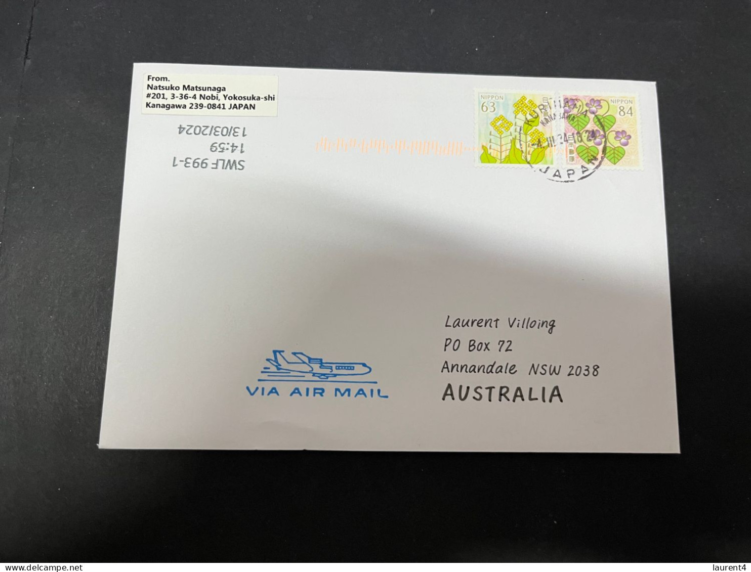 1-5-2024 (3 Z 34) Letter Posted From Japan To Australia In 2024 (2 Cover) With Flowers Stamps - Storia Postale