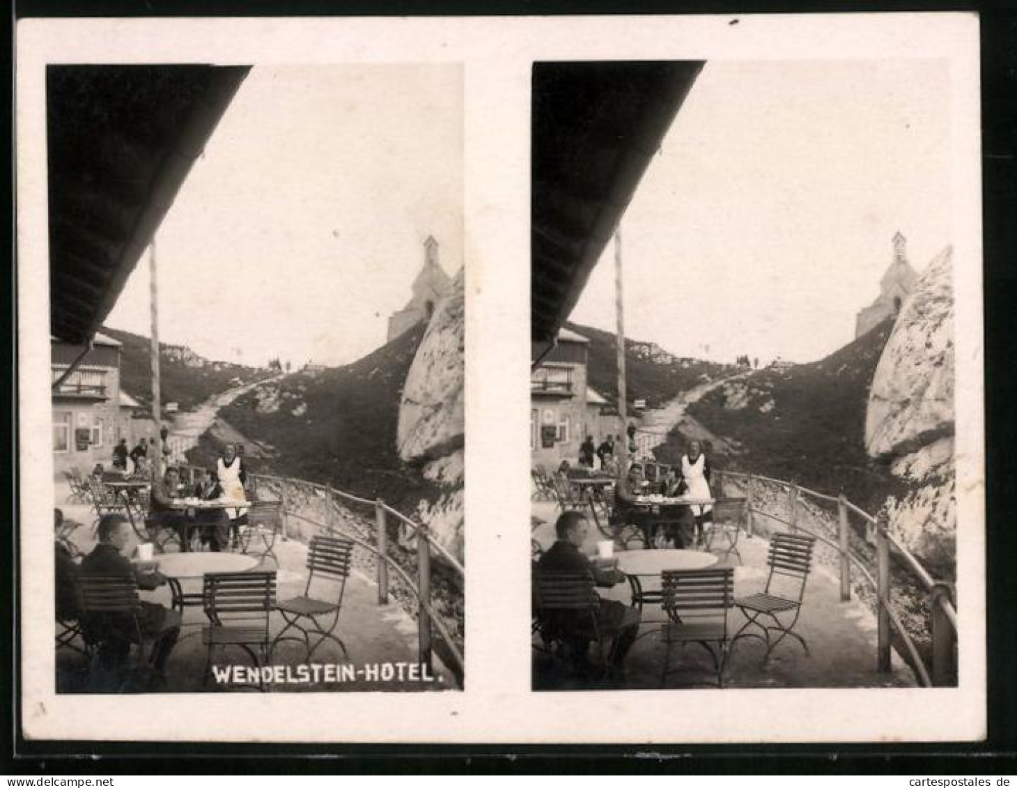 Stereo-Fotografie Unbekannter Fotograf, Ansicht Wendelstein, Hotel-Terrasse Mit Blick Zur Kapelle  - Fotos Estereoscópicas