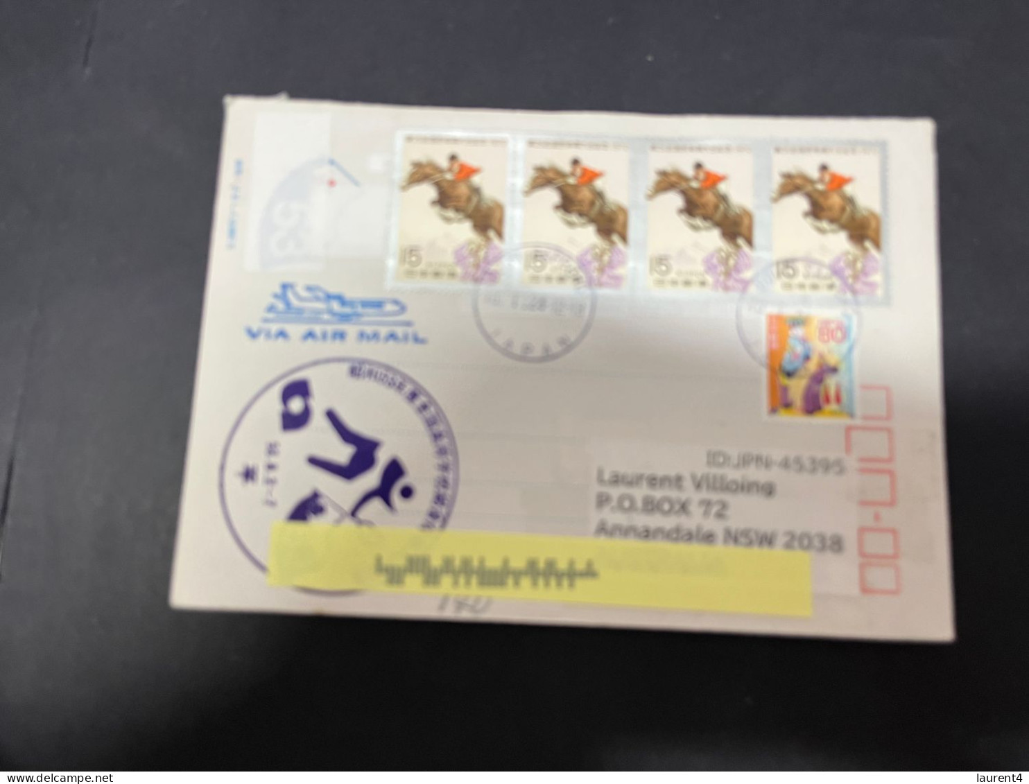 1-5-2024 (3 Z 34) Letter Posted From Japan To Australia In 2024 (1 Cover) With 4 Horse Jumping Stamps - Cartas & Documentos