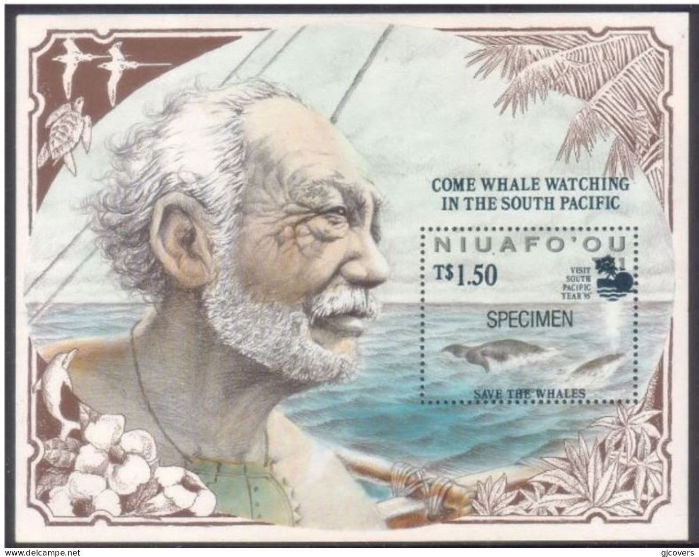 Tonga Niuafo'ou 1995 S/S  - Ovpt "Come Whale Watching" & "Save The Whales" Specimen - Wale