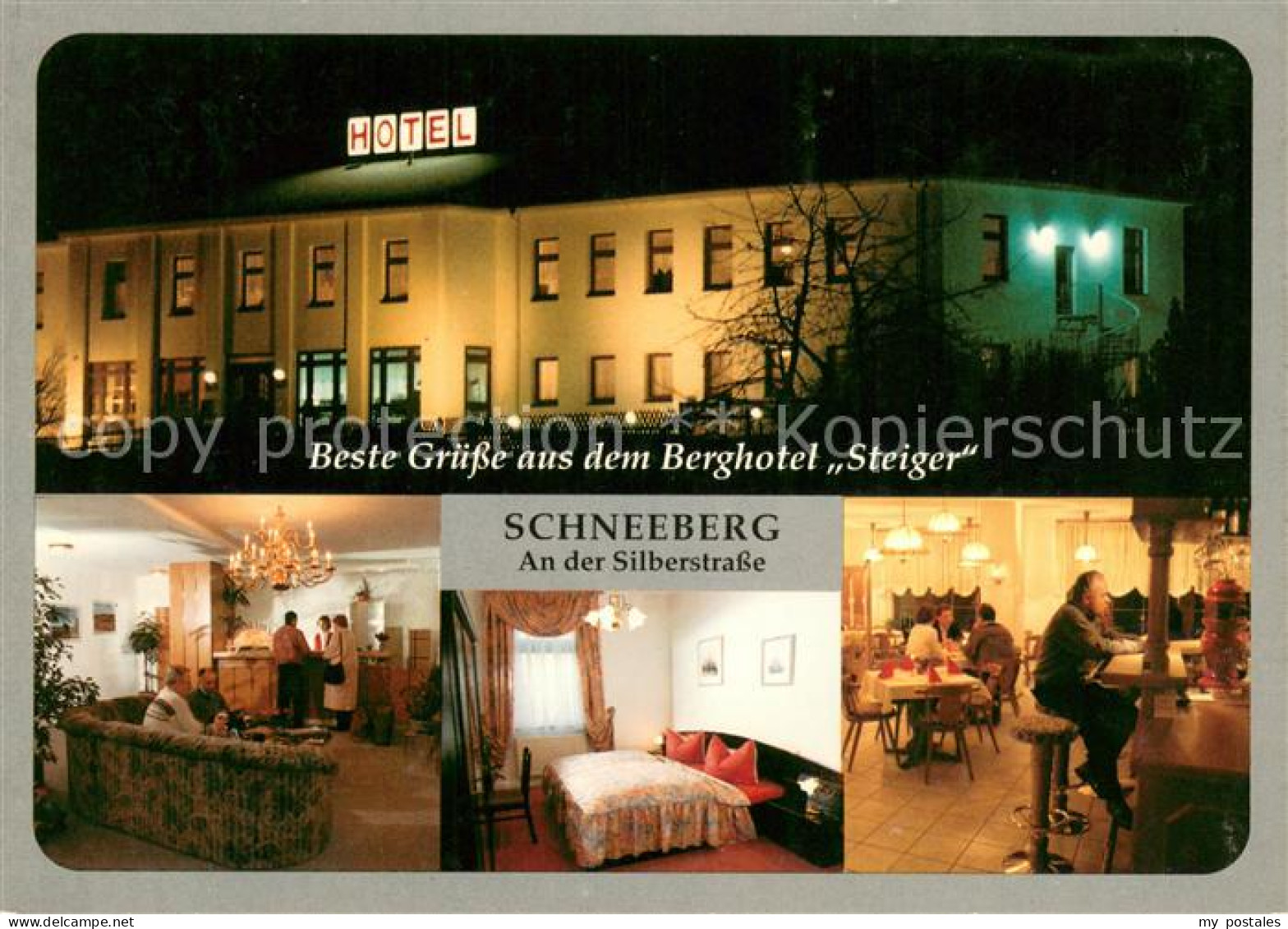 73662681 Schneeberg Erzgebirge Berghotel Steiger Nachtaufnahme Restaurant Bar Fr - Andere & Zonder Classificatie