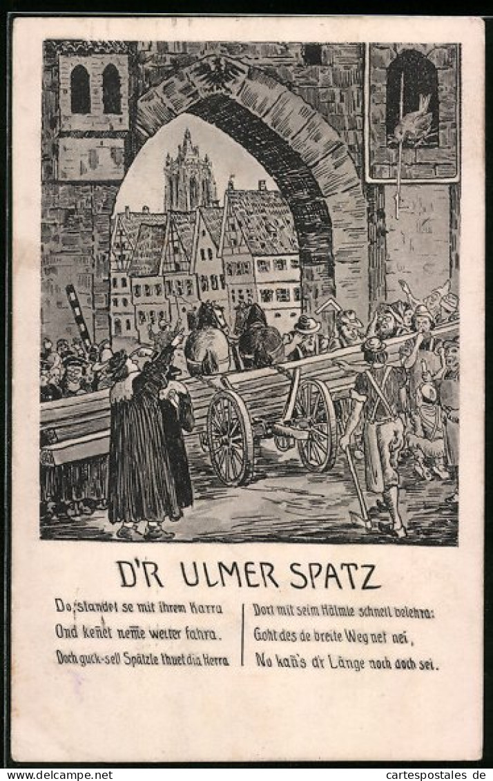 Künstler-AK Ulm, Der Ulmer Spatz  - Ulm