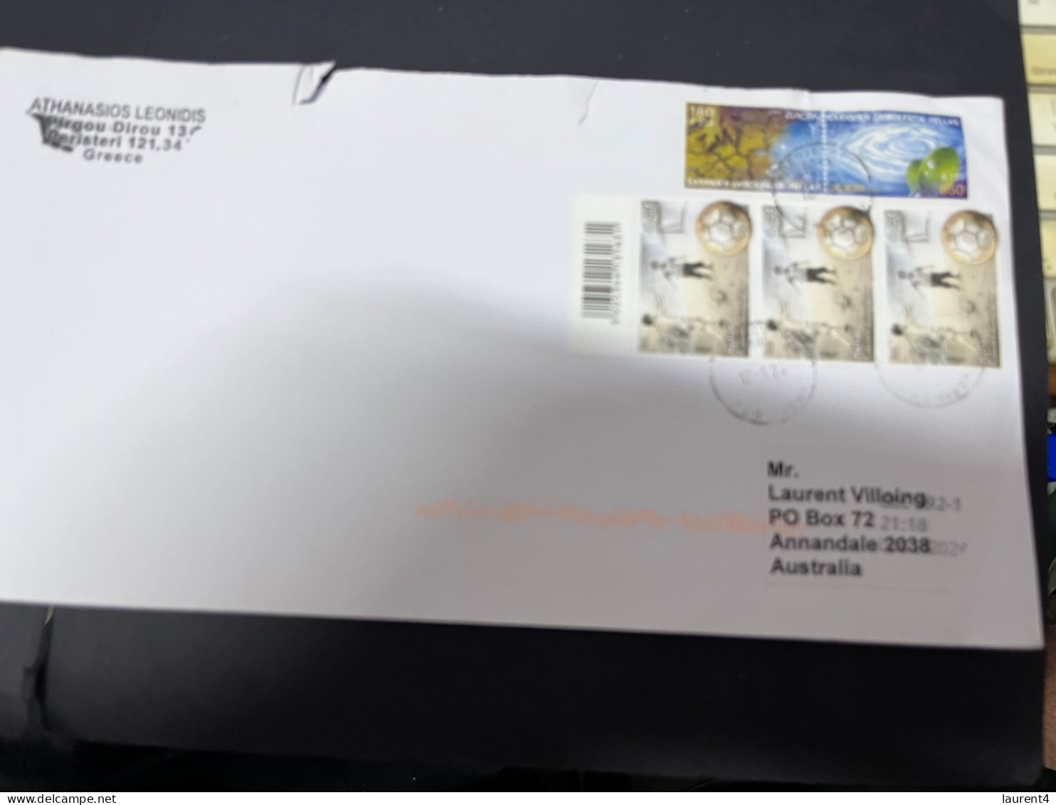 1-5-2024 (3 Z 34) Letter Posted From GREECE To Australia In 2024 (1 Large Cover) 26 X 13.5 Cm (2 EUROPA + 3 Fooball) - Briefe U. Dokumente