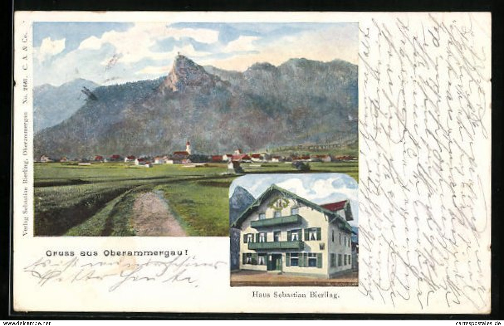 Künstler-AK Oberammergau, Haus Sebastian Bierling, Panorama  - Oberammergau