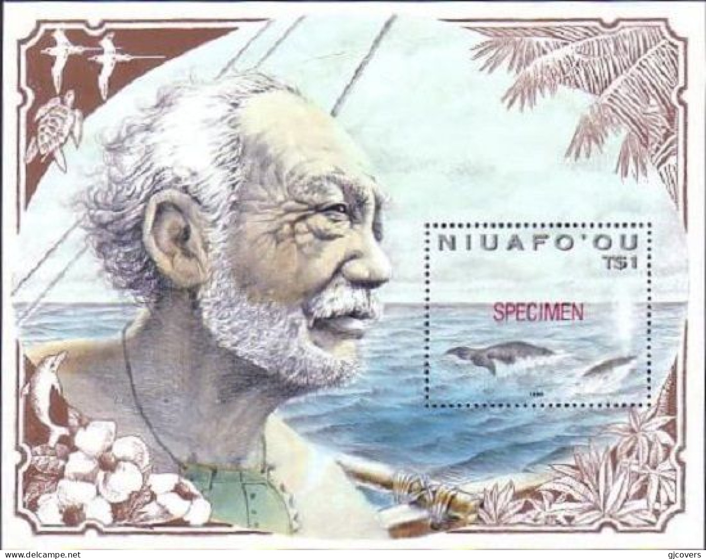 Tonga Niuafo'ou 1990 Whale S/S Overprinted Specimen In Red - Ballenas