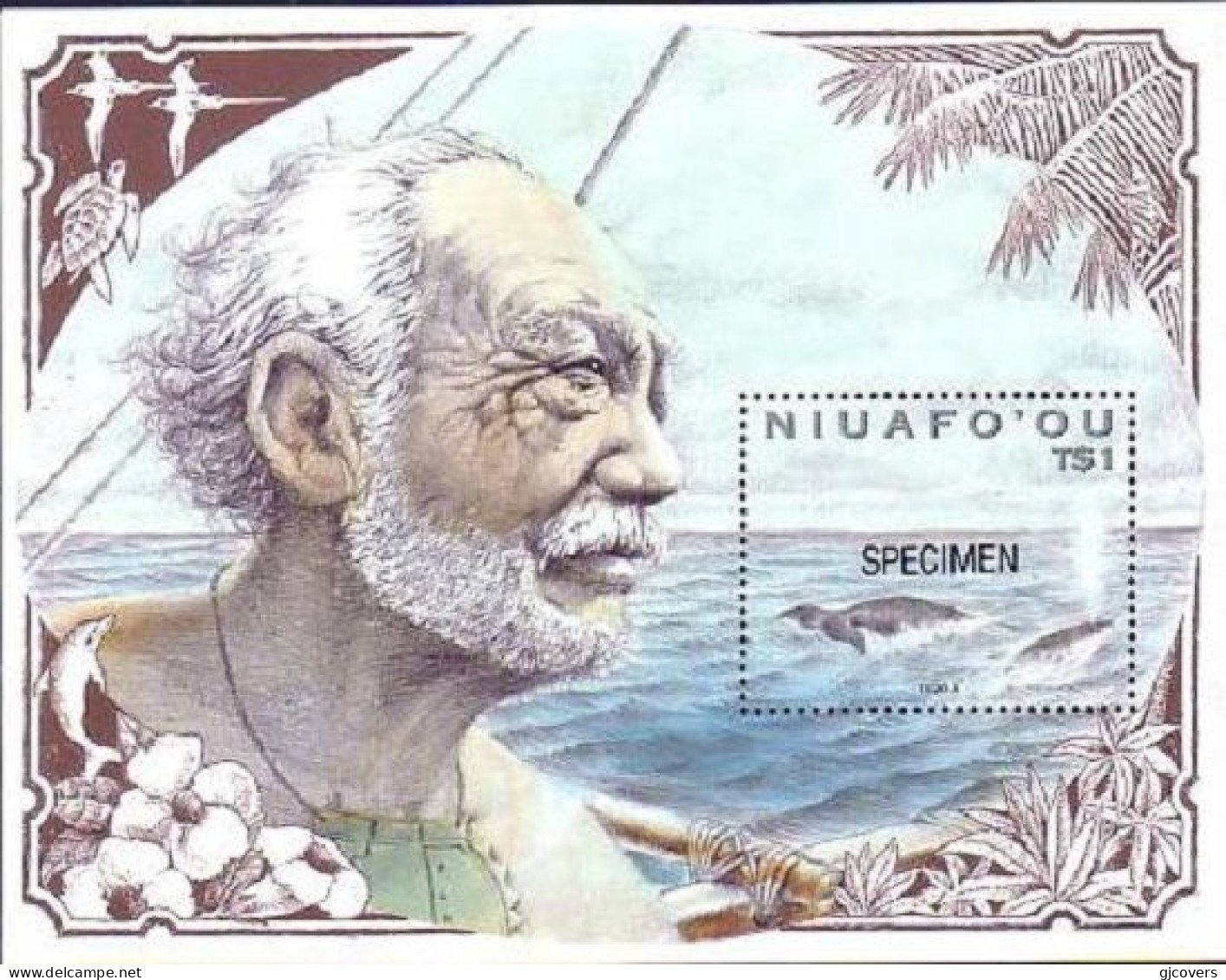 Tonga Niuafo'ou 1990 Whale S/S Overprinted Specimen In Black - Baleines