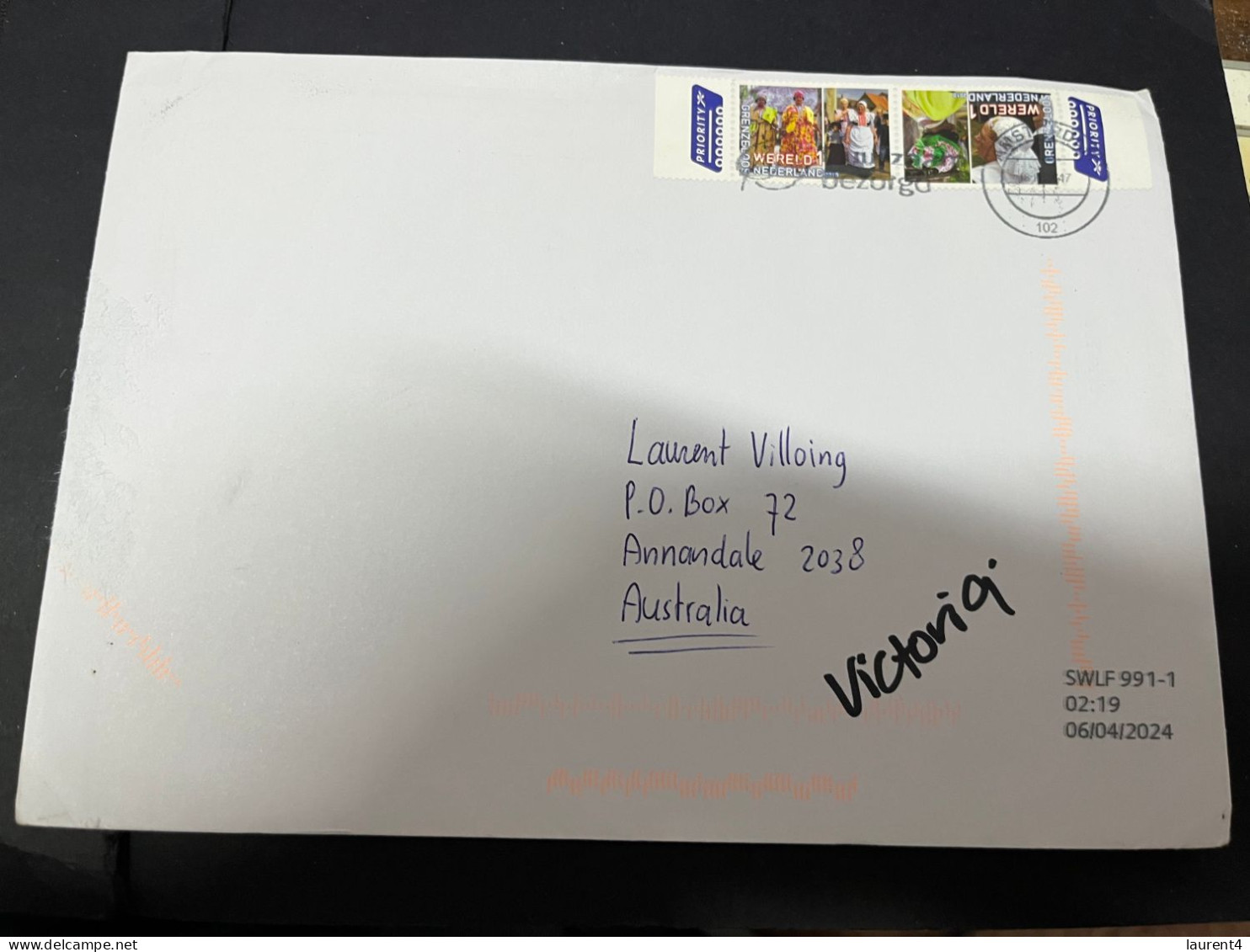 1-5-2024 (3 Z 34) Letter Posted From Netherlands To Australia In 2024 (1 Large Cover) 26 X 13.5 Cm (2 World Stamp) - Lettres & Documents