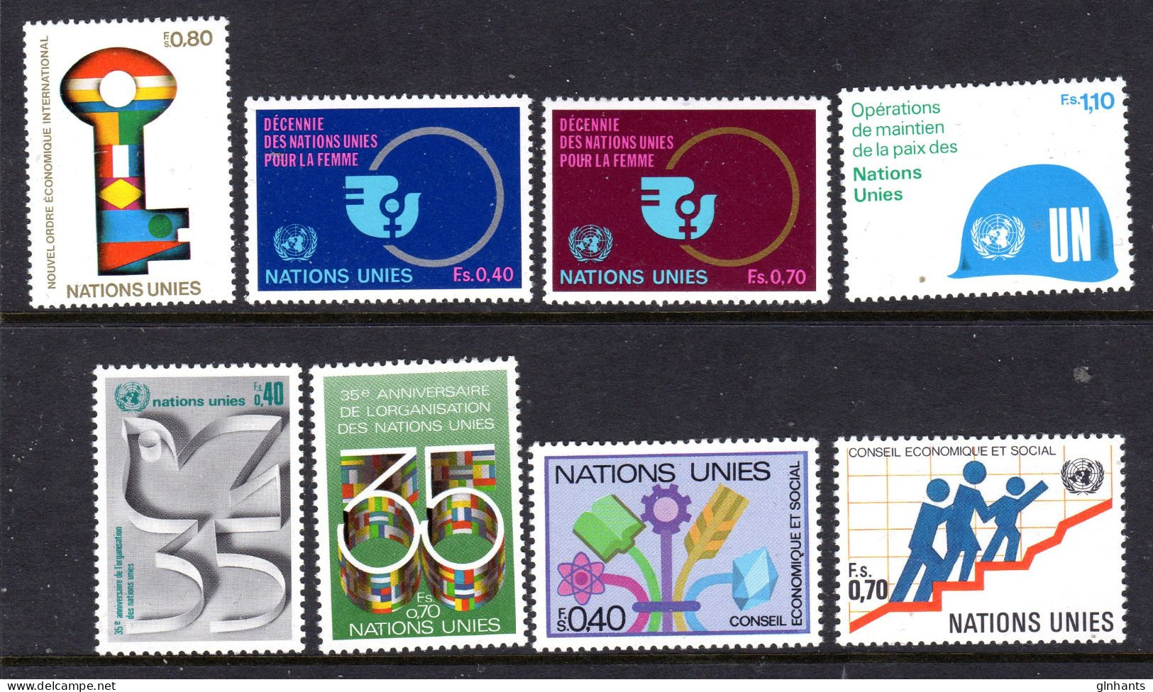 UNITED NATIONS UN GENEVA - 1980 COMPLETE YEAR SET (8V) AS PICTURED FINE MNH ** SG G89-G94, G96-G97 - Nuevos