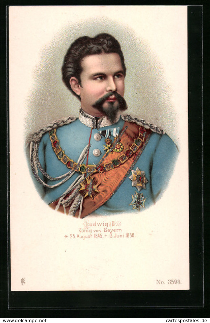 Lithographie König Ludwig II. In Uniform  - Königshäuser