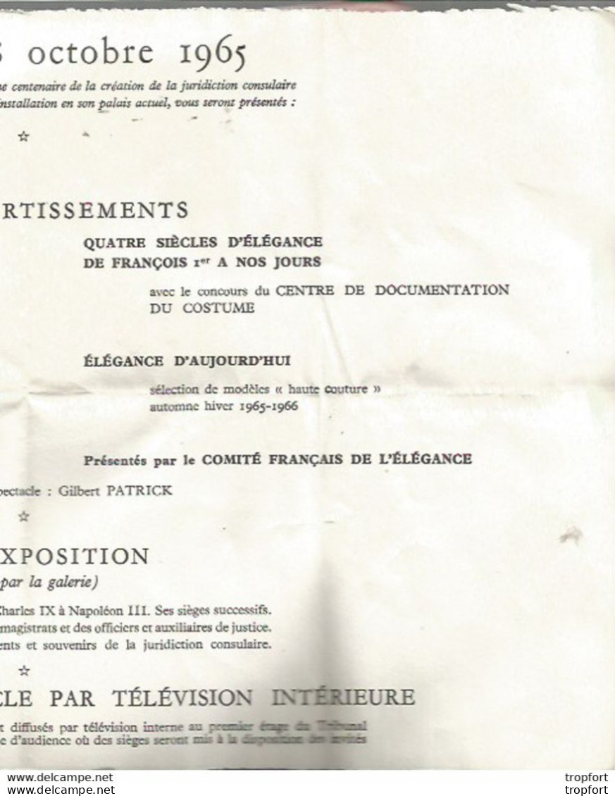 F1 Cpa / Programme 1965 Tribunal De Commerce Trompe Chasse ORGUES Haute Couture Petits Chanteurs Croix De Bois - Programme