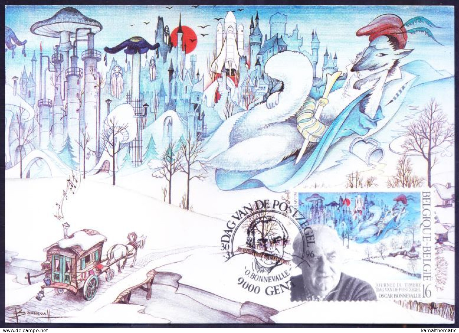 Belgium 1996 Maxi Card,  Oscar Bonnevalle Artist Painter, Stamps Designer (b) - 1991-2000