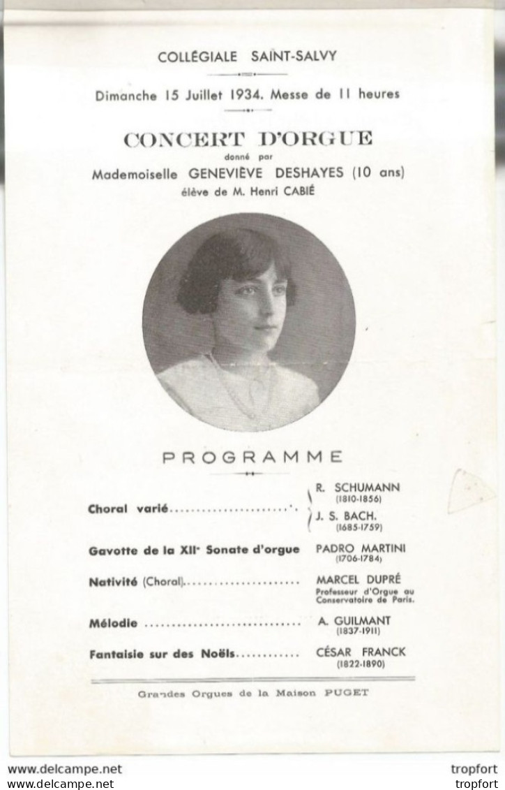 CC // Vintage // Old French Theater Program // Programme Feuillet SAINT-SALVY Concert D'ORGUE DESHAYES 1934 - Programs