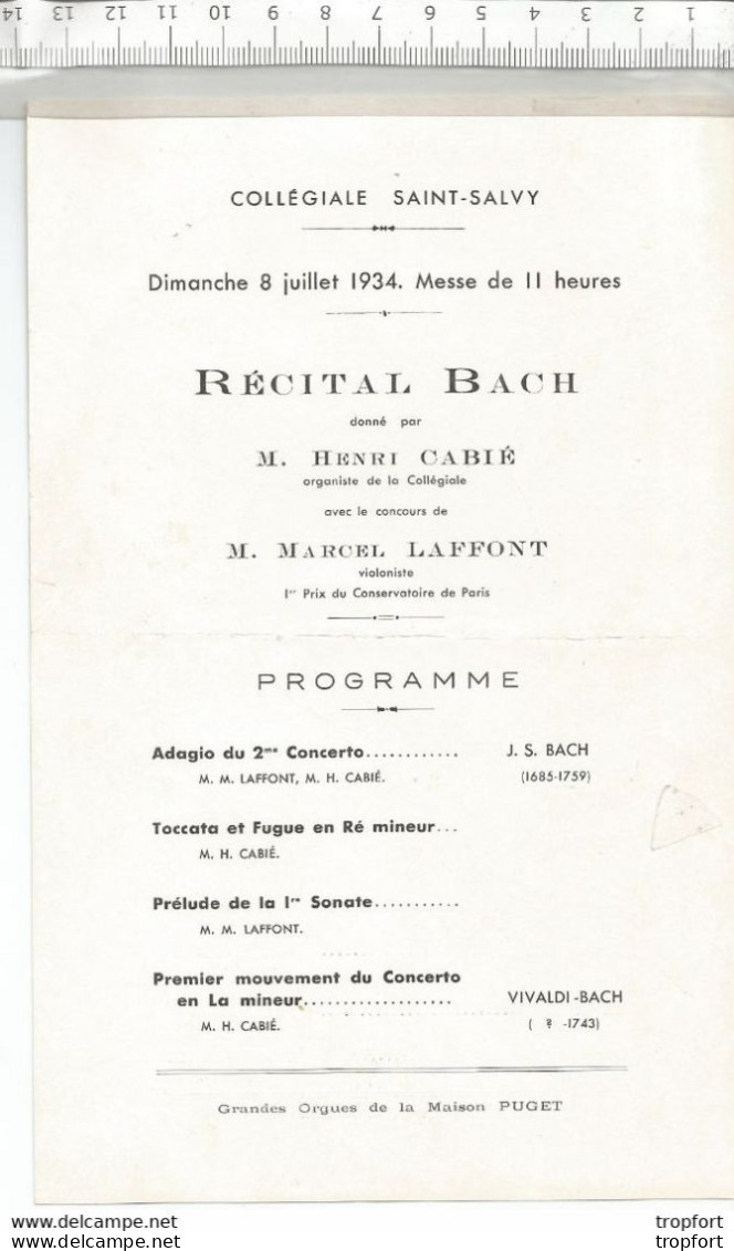 CC // Vintage // Old French Theater Program // Programme Feuillet SAINT-SALVY Concert D'ORGUE DESHAYES 1934 - Programma's