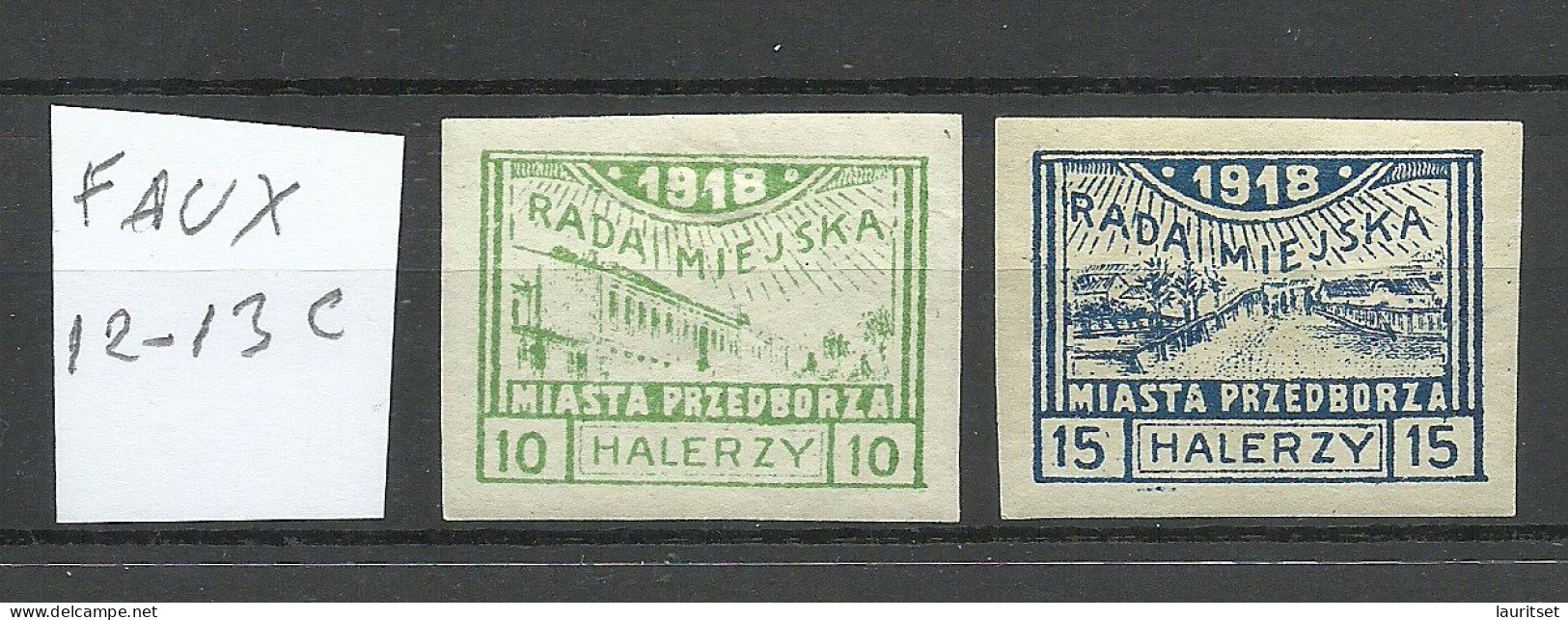FAUX Poland Polska Polen 1918 Local Post Przedborz Michel 12 - 13 C FAKE Fälschungen - Usati