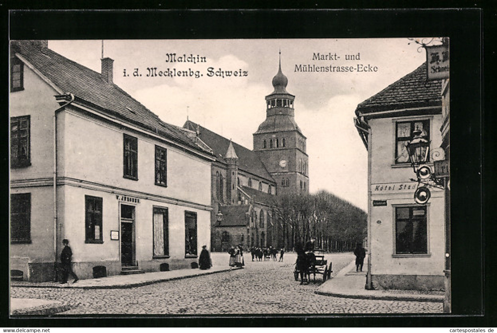 AK Malchin I. D. Meckl. Schweiz, Markt- Und Mühlenstrasse-Ecke  - Sonstige & Ohne Zuordnung