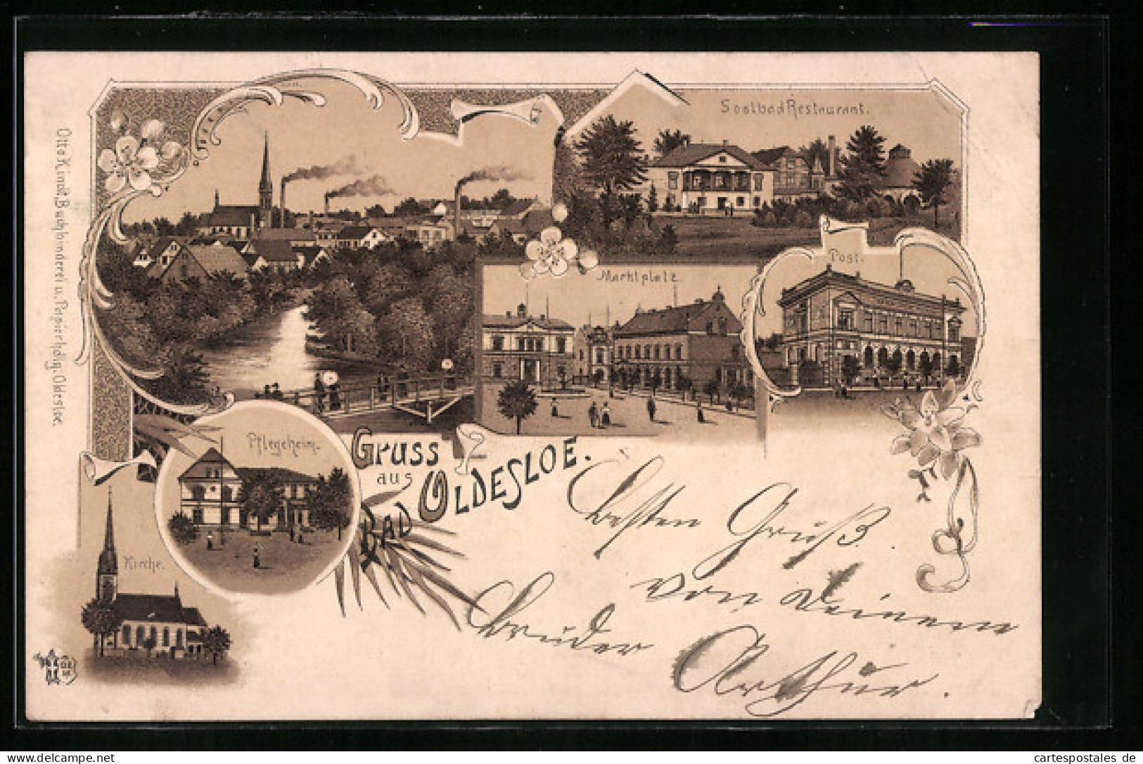 Lithographie Oldesloe, Saalbad Restaurant, Post Und Pflegeheim  - Bad Oldesloe