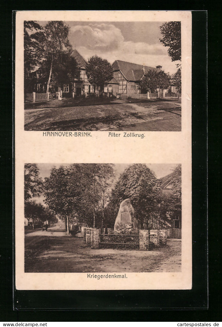 AK Hannover-Brink, Gasthaus Alter Zollkrug, Kriegerdenkmal  - Hannover