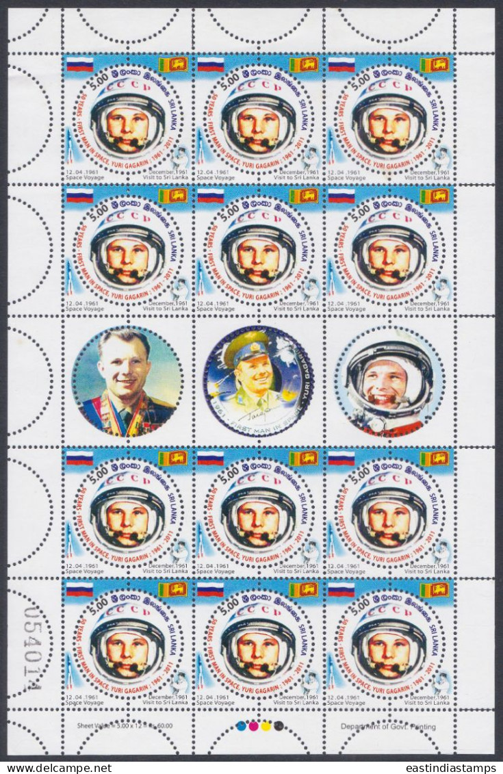 Sri Lanka Ceylon 2011 MNH Sheetlet, Yuri Gagarin, Astronaut, Space, First Man In Space, Soviet Union - Sri Lanka (Ceylan) (1948-...)