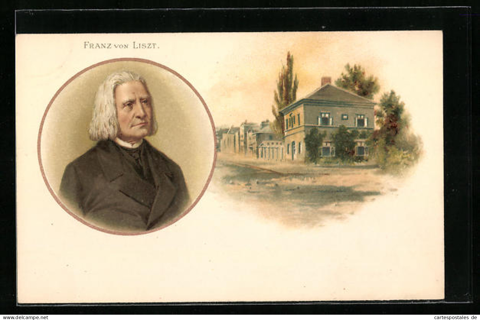 Lithographie Komponist Franz Von Liszt Und Geburtshaus  - Artistes