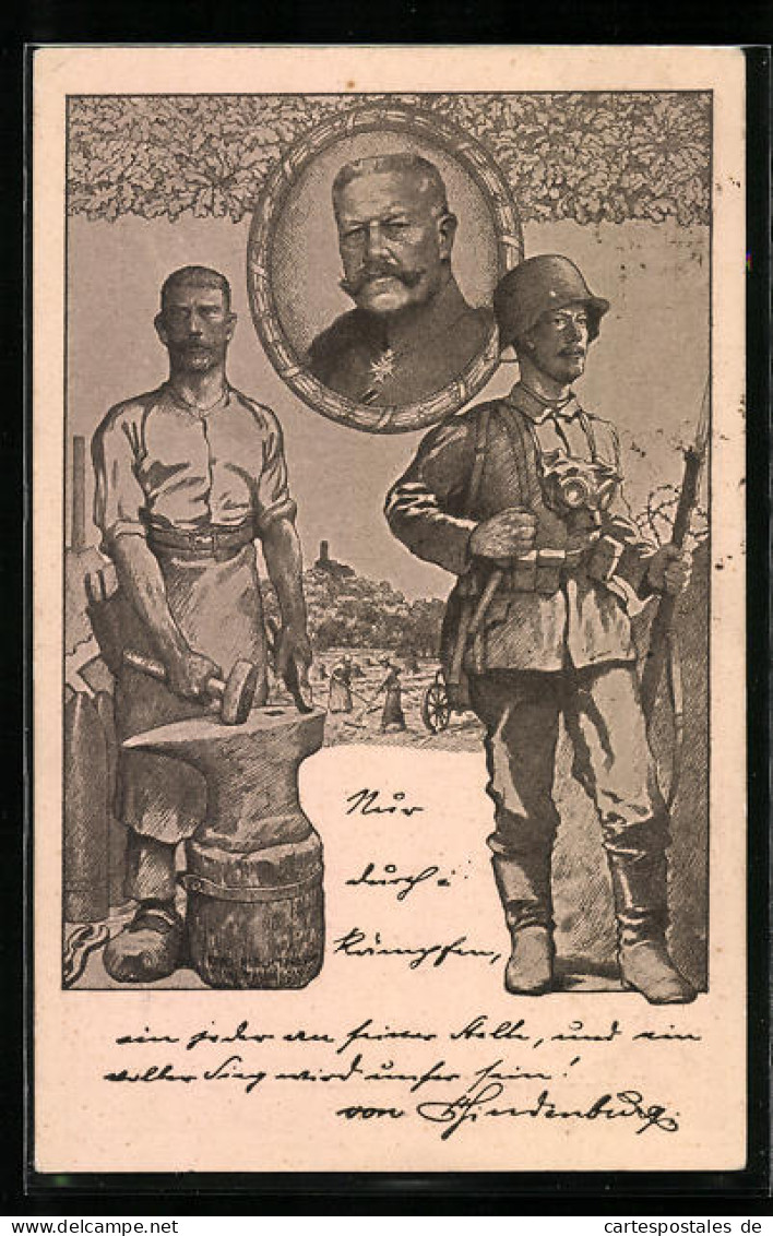 AK Paul Von Hindenburg, Soldat Und Arbeiter  - Historische Figuren