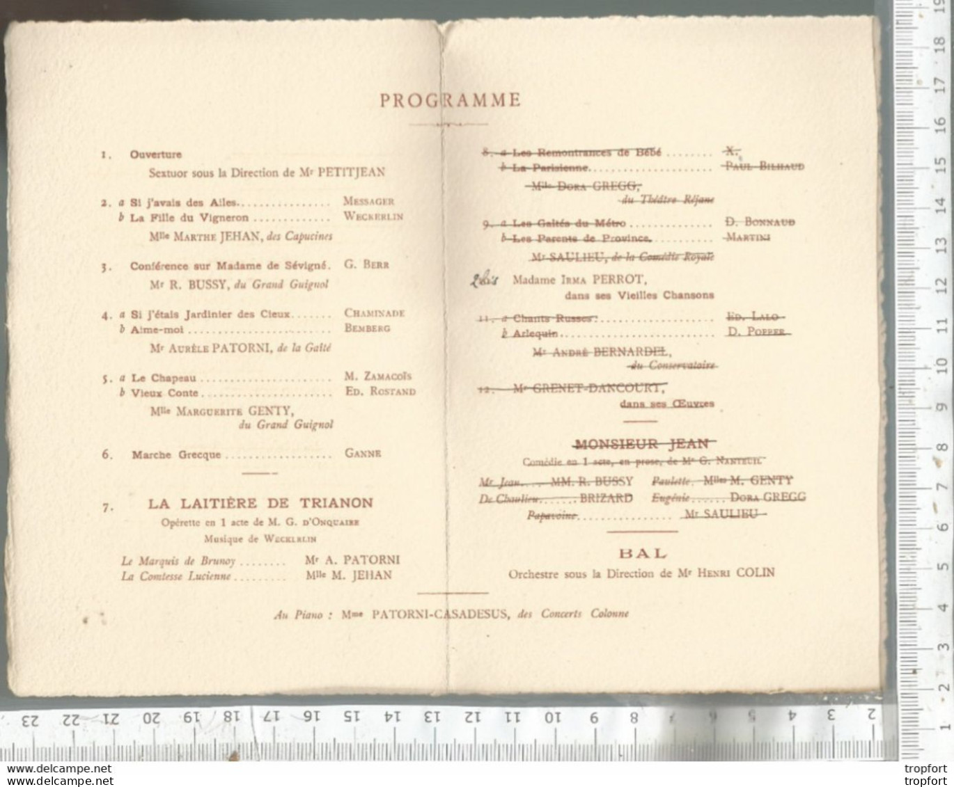 PM / SOIREE 17 FEVRIER 1909 PROGRAMME / Musique GENTY Grand Guignol / JEHAN PATORNI PERROT // BAL - Programma's