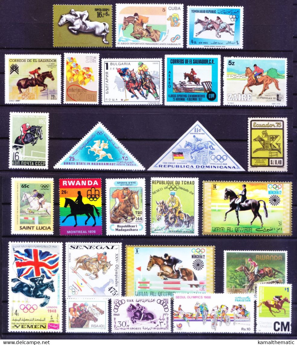 24 All Different MNH Horse Riding, Equestrianism, Sports, Olympics Stamps - Horses