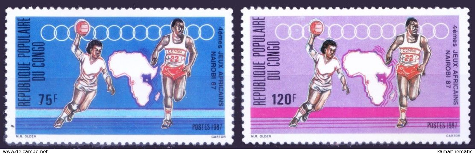 Congo Republic 1987 MNH 2v, Basketball, Sports, Athletes Athletics, Maps, Running - Basketball