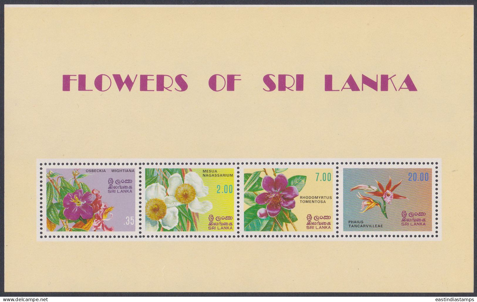 Sri Lanka Ceylon 1982 MNH MS Flowers, Flower, Orchid, Shrubs, Rose, Flora, Miniature Sheet - Sri Lanka (Ceilán) (1948-...)