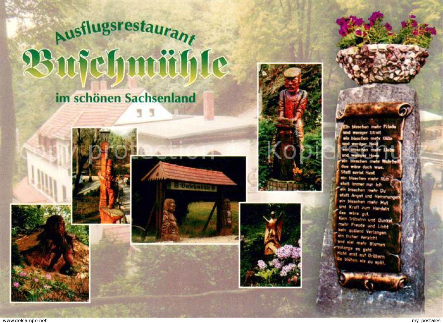 73661009 Niederau Meissen Ausflugsrestaurant Buschmuehle Holzfiguren Gedenkstein - Andere & Zonder Classificatie