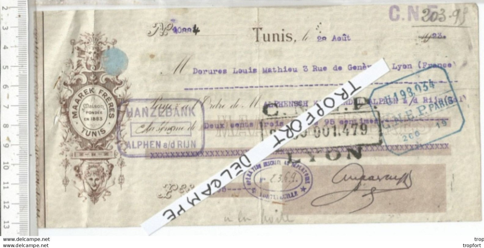 PG / Vintage // FACTURE ANCIENNE 1923  TUNIS Avec Timbre Fiscal Tampon  Tunisie - Otros & Sin Clasificación