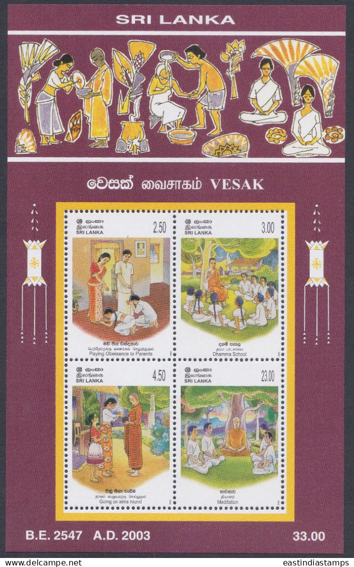 Sri Lanka Ceylon 2003 MNH MS Vesak, Buddhism, Buddhist, Monk, Religion, Children, Miniature Sheet - Sri Lanka (Ceilán) (1948-...)