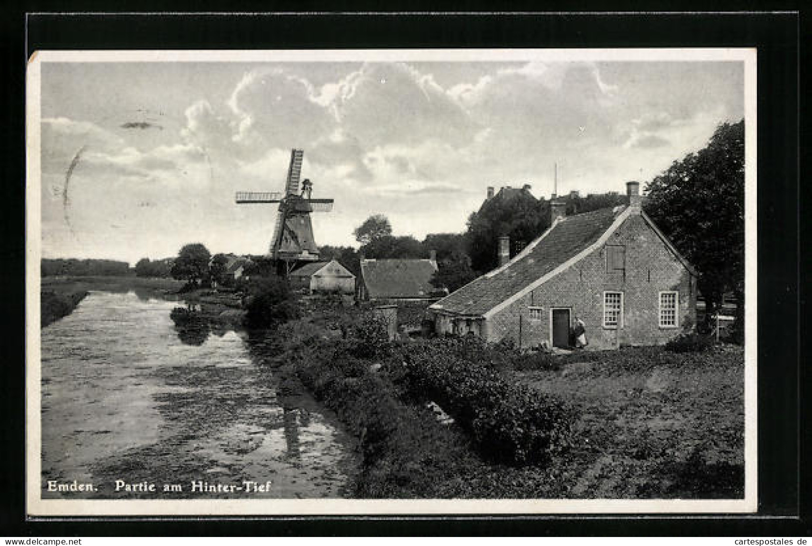 AK Emden, Partie Am Hinter-Tief, Windmühle  - Emden