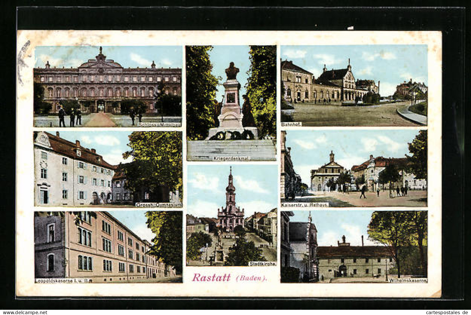 AK Rastatt, Kriegerdenkmal, Bahnhof, Kaiserstrasse Und Rathaus  - Rastatt