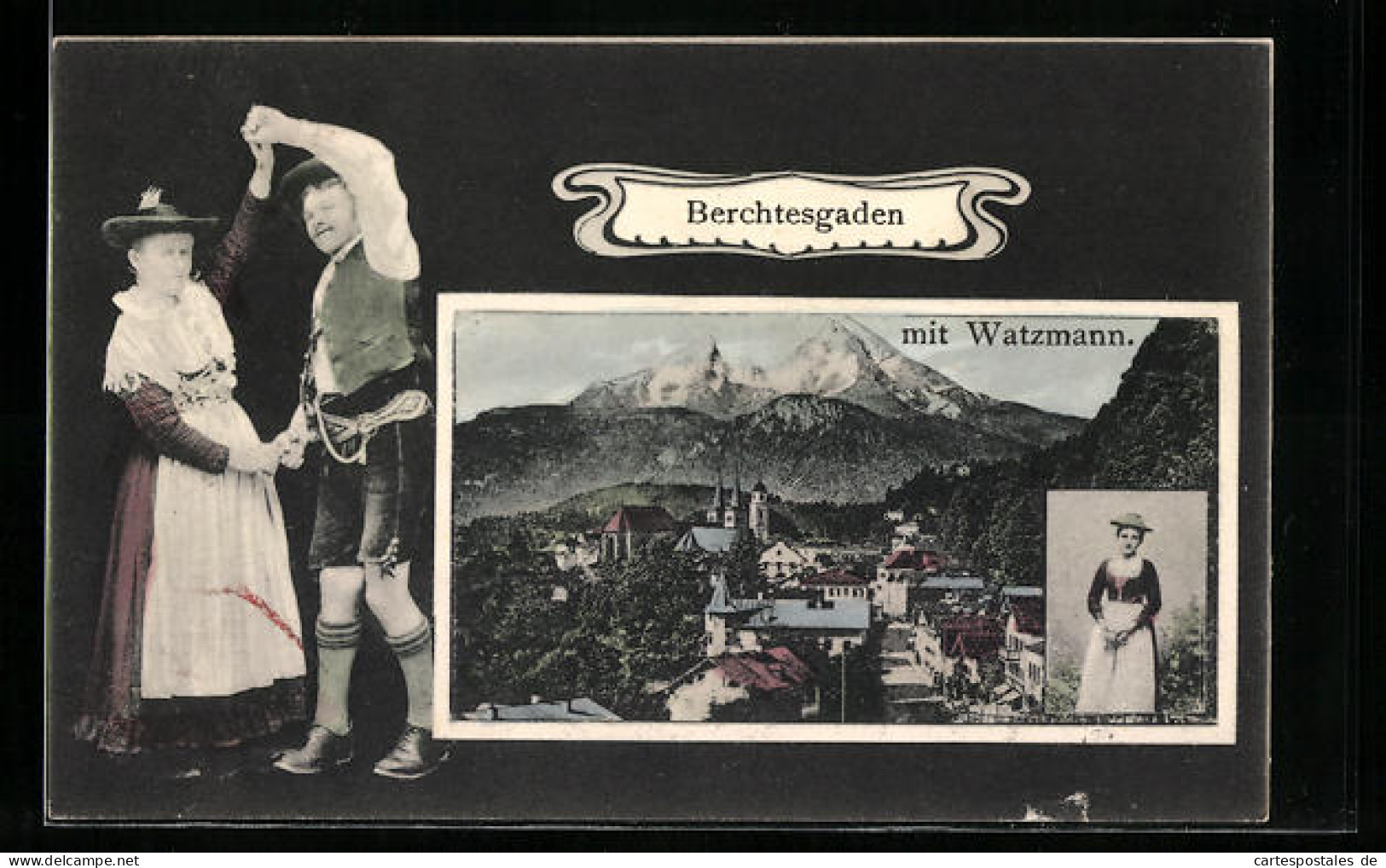 AK Berchtesgaden, Watzmann Und Tänzer In Tracht  - Berchtesgaden
