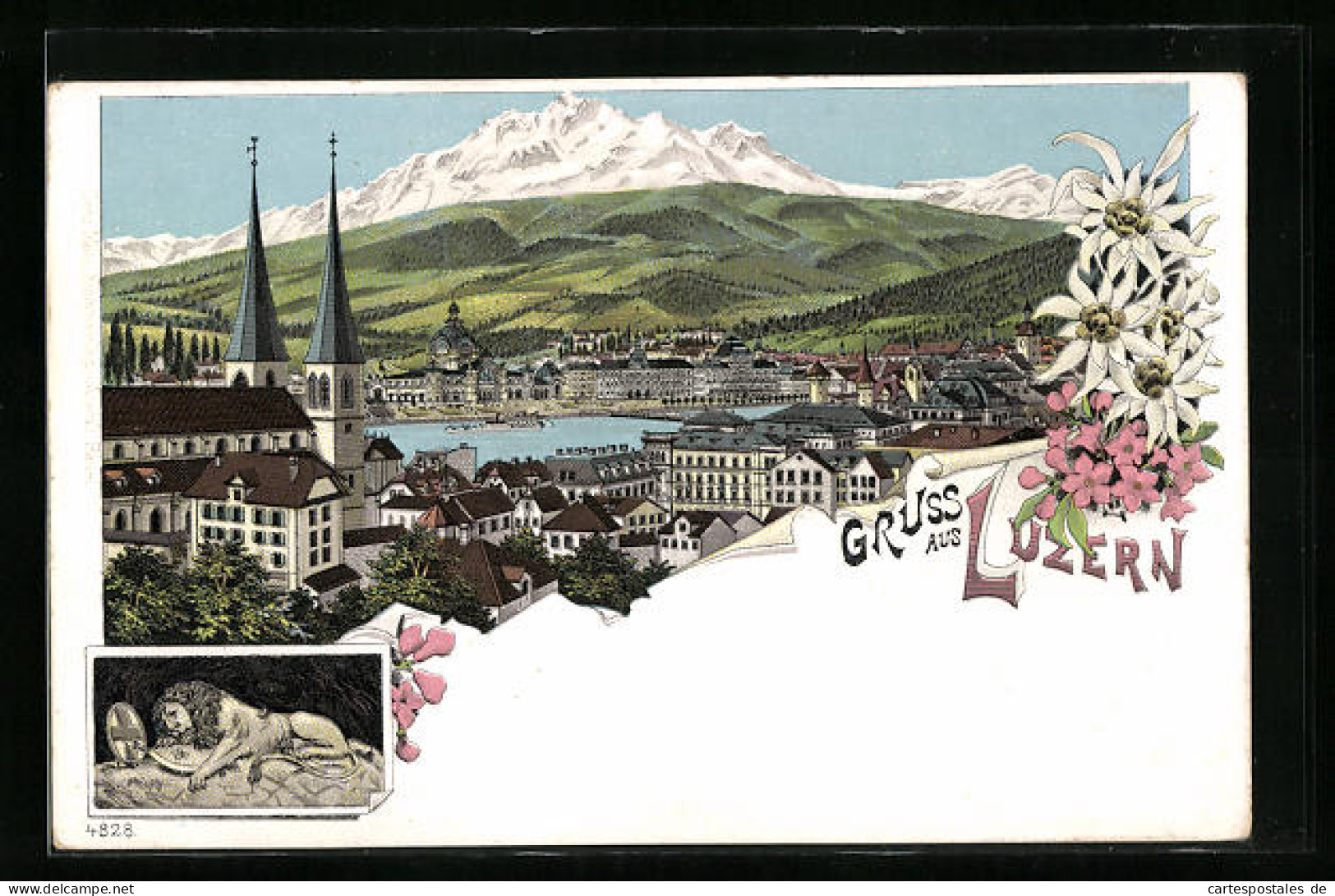 Lithographie Luzern, Totalansicht Aus Der Vogelschau  - Lucerne