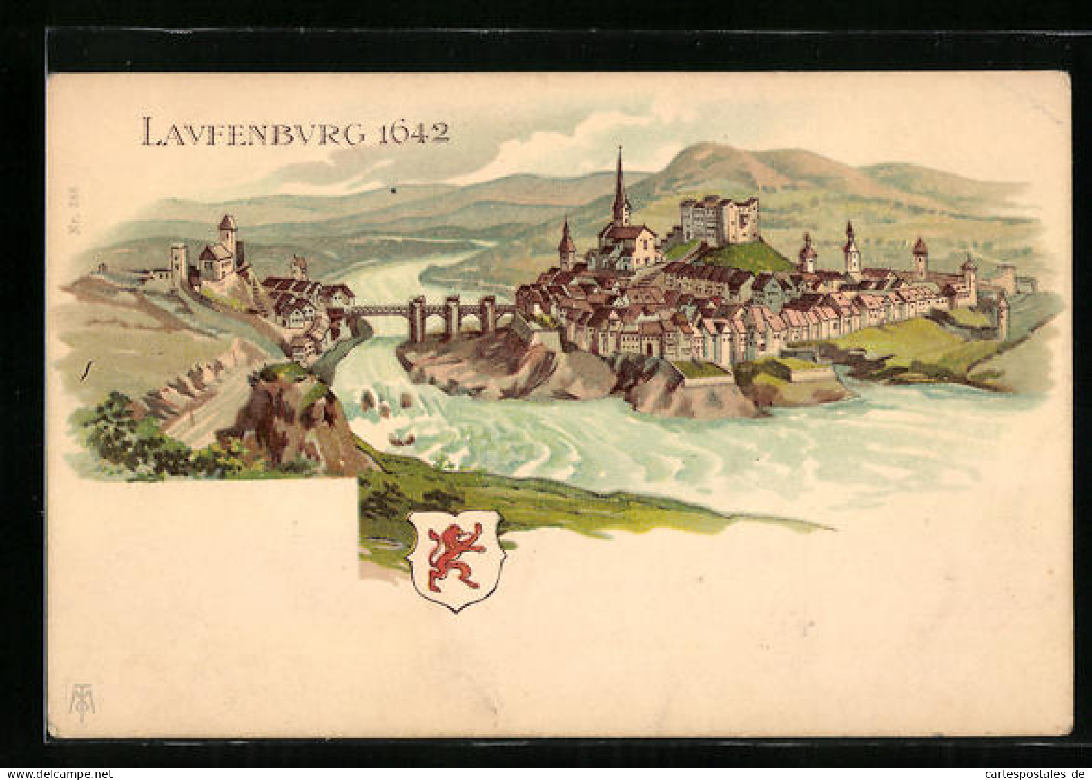 Lithographie Laufenburg, Ortsansicht 1642 Mit Wappen  - Laufenburg 
