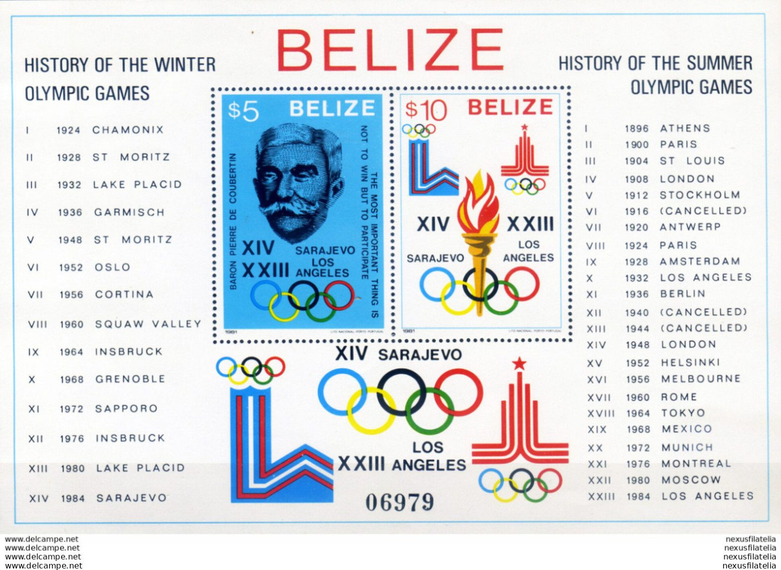 Sport. Storia Olimpiadi 1981. - Belize (1973-...)