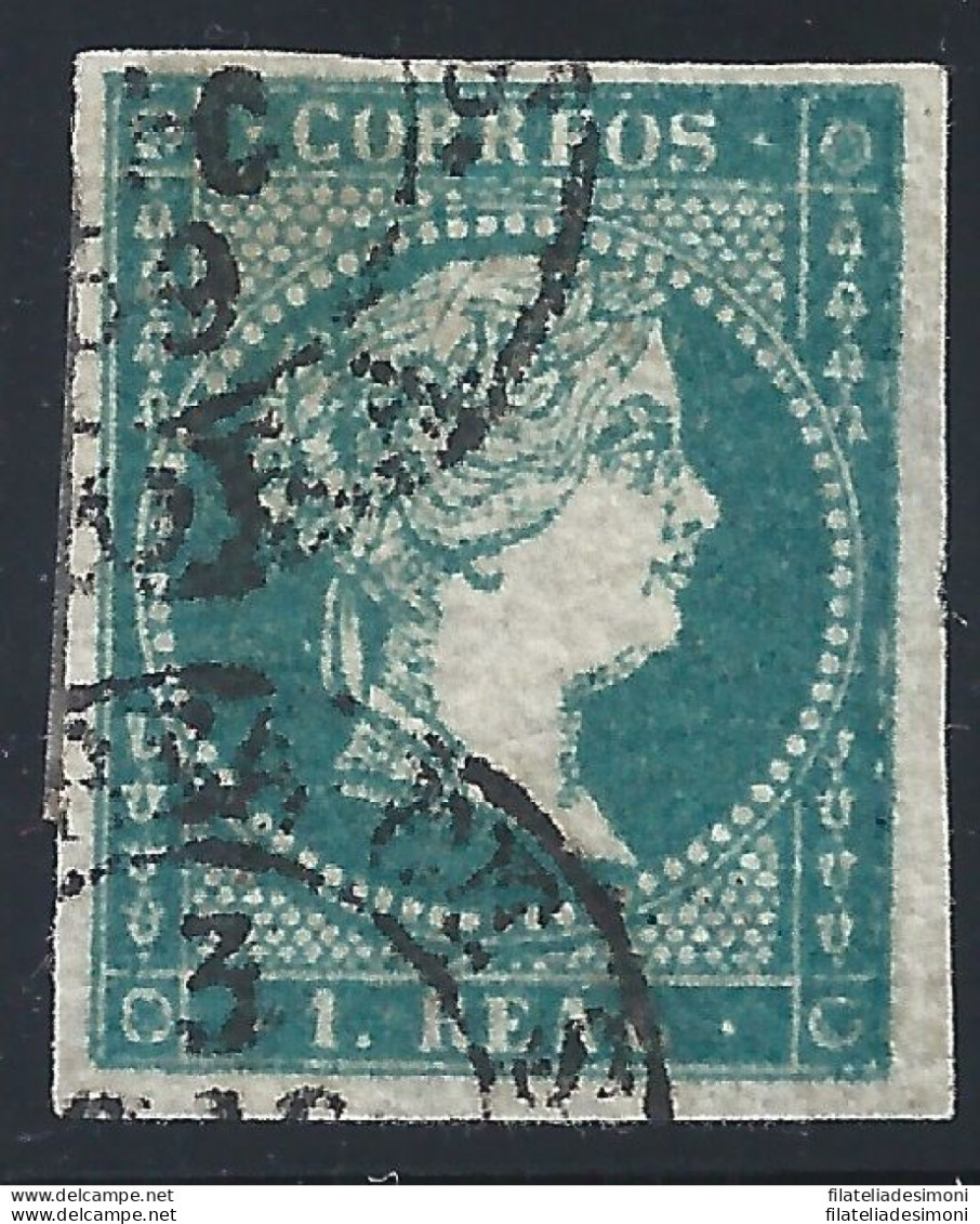 1856 SPAGNA - N. 40 1 Real Azzurro Verde USATO - Autres & Non Classés