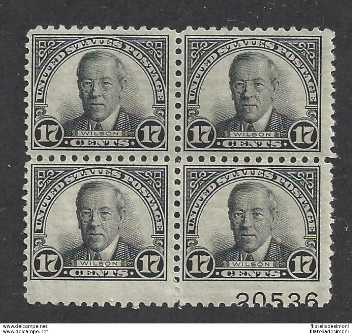1925 Stati Uniti, N. 433 W. Wilson 17 C. Nero  MNH** RARA VARIETA' - Non Dentellati In Basso - Autres & Non Classés