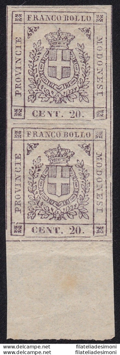 1859 MODENA GOVERNO PROVVISORIO, N° 16b 20 Cent. Lilla Scuro MLH/* Cert. Bolaff - Modène