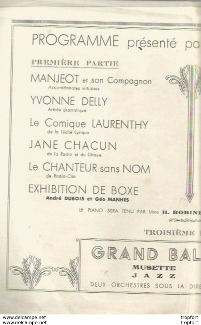 CC // Vintage // Old French Program // Rare Feuillet PROGRAMME Bal HALLES Numéroté Exhibition Boxe / Prestidigitateur - Programs