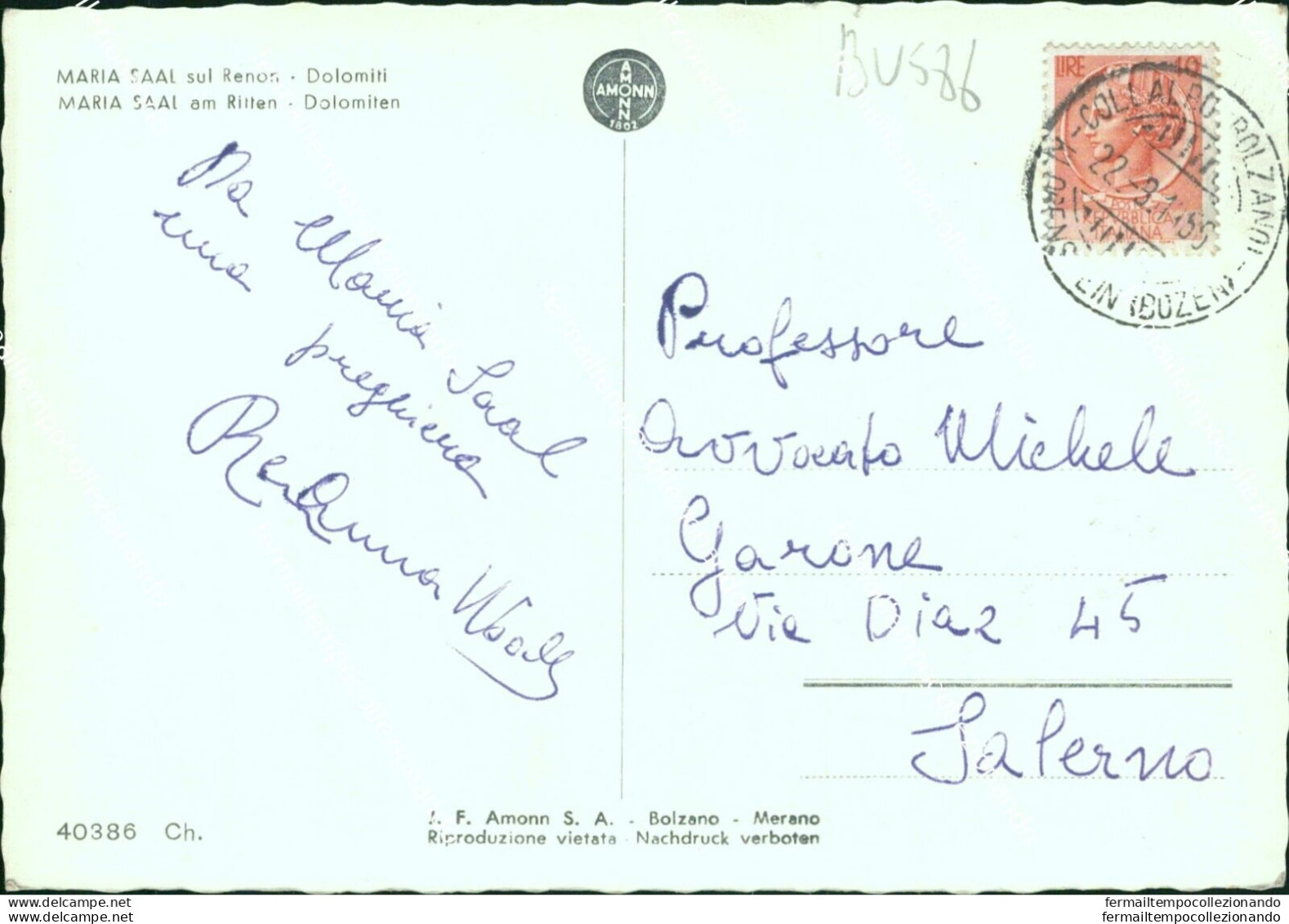 Bu586 Cartolina Maria Saai Sul Renon Dolomiti Bolzano Trentino - Bolzano